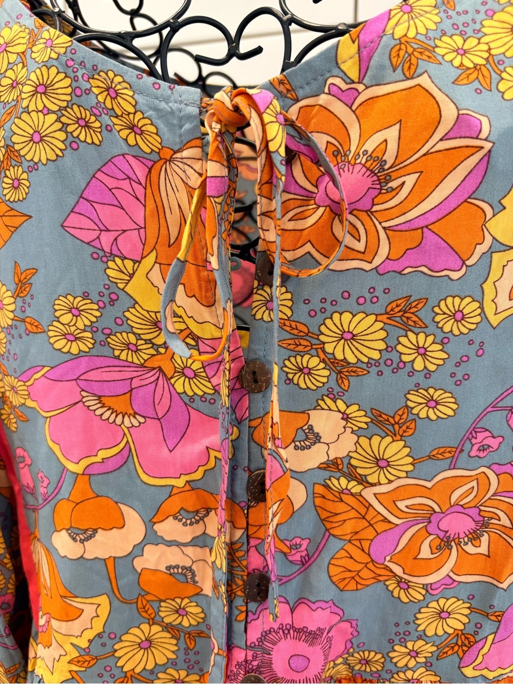 Boho Floral Long-Sleeve Mini Dress/Culottes in Pink & Orange
